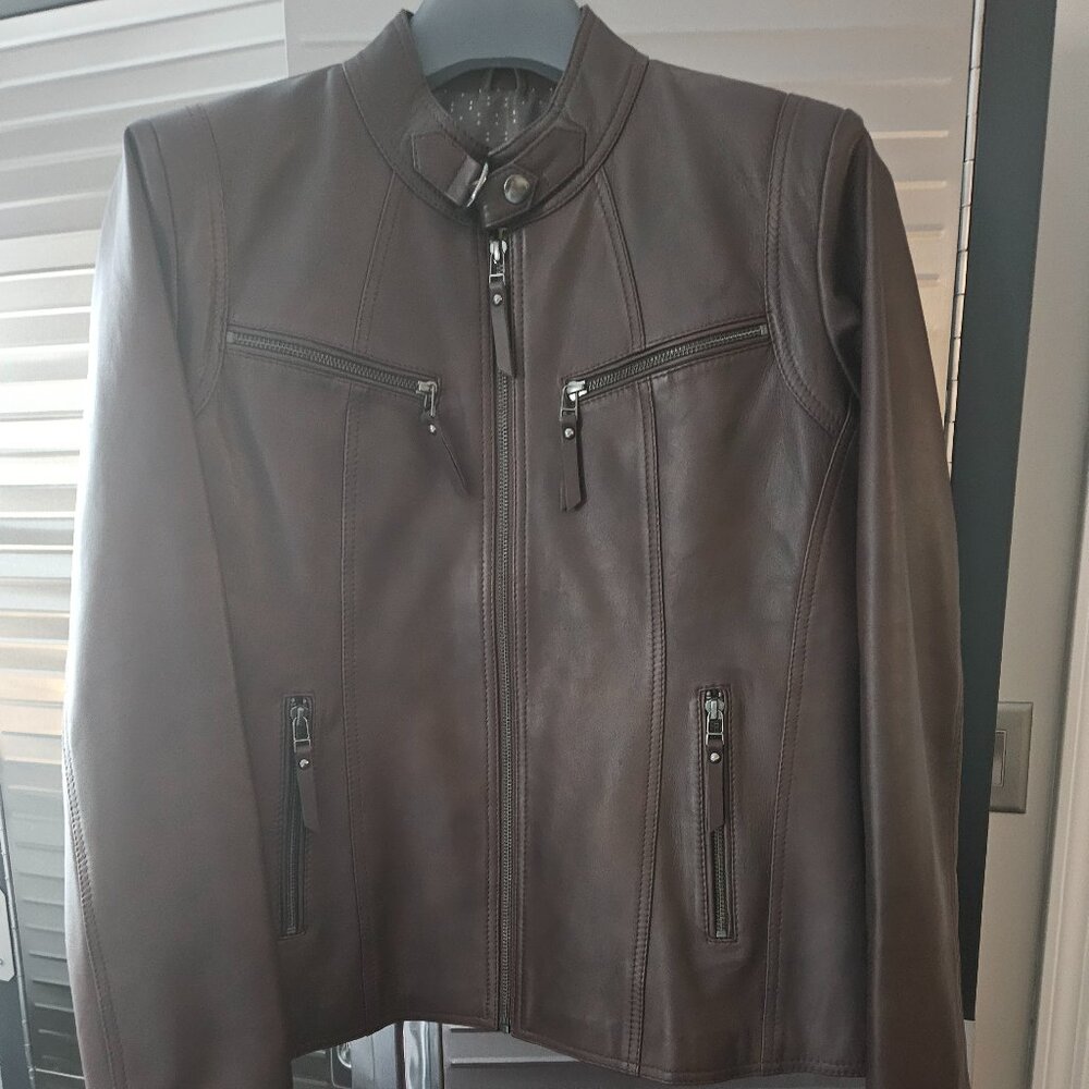 LEATHER FARM Women's Lambskin Leather Bomber Biker Jacket